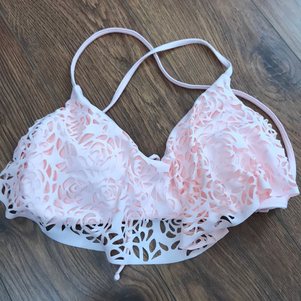 Criss cross blush floral bikini top